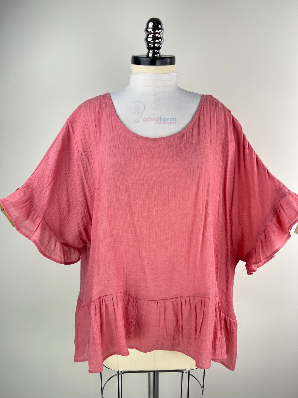 💚 3738. Oversized Light weight Ruffle Hem Top - Pink